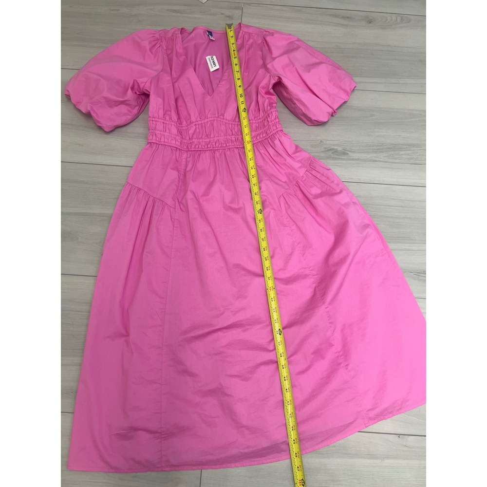 Boho Old Navy Midi Dress Pink Puff Sleeve Smocked Waist Sz M Barbiecore NWT Chic - Picture 6 of 8